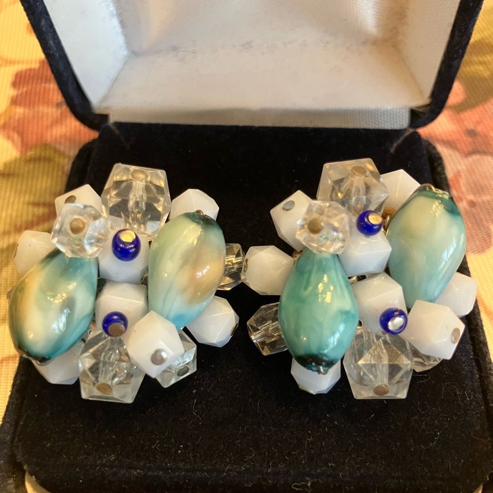 WEST GERMANY SIGNED CRYSTAL GLASS  EARRINGS
